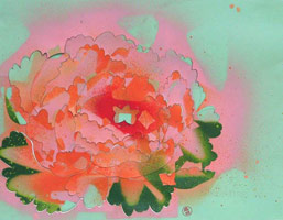 Pink Peony, 2004 / 
        Pencil and spraypaint on paper / 
        8 1/2 x 11 in., 16 x 18 framed [21.6 x 27.9 cm., 40.6 x 45.7 cm framed]  / 
    Private collection