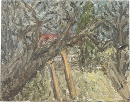 Leon Kossoff / 
Cherry Tree, Autumn, 2002  / 
oil on board  / 
46 x 58 in. (117 x 147.5 cm) / 
Private collection 