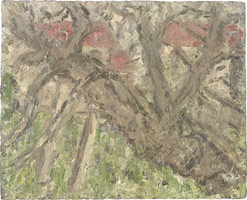 Cherry Tree, with House, 2007 - 2008 / 
oil on board / 
34 1/4 x 42 1/8 in  (87 x 107 cm) / 
Private collection 