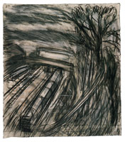 Leon Kossoff / 
Leaving the Station No. 1, 1990 / 
charcoal and pastel on paper / 
33 1/2 x 30 1/2 in (85.1 x 77.5 cm) / 
Private collection 