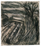 Leon Kossoff / Leaving the Station No. 1, 1990 / 
charcoal and pastel on paper / 
33 1/2 x 30 1/2 in (85.1 x 77.5 cm) / 
Private collection