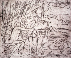 Leon Kossoff / Cephalus and Aurora #3, 1998 / unique proof / plate: 9 3/4 x 11 13/16 in (24.8 x 30 cm) / paper: 22 7/16 x 21 3/16 in (57 x 53.8 cm)