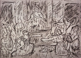 Leon Kossoff / 
The Judgement of Solomon #1, 1998 / 
etching / 
Plate: 8 1/2 x 11 3/4 in (21.6 x 29.8 cm) / 
Paper: 22 9/16 x 29 7/8 in (57.3 x 75.9 cm) 