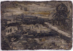 Leon Kossoff / 
Building Site Near Saint Paul’s No. 2, 1956 / 
      oil on board / 
      20.5 x 31 in. (52 x 78.75 cm) / 
      Private collection