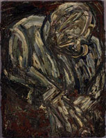 Leon Kossoff / 
Father Seated in an Armchair No. 2, 1960 / 
      oil on board / 
      48 x 37.5 in. (122.6 x 95.3 cm) / 
      Private collection