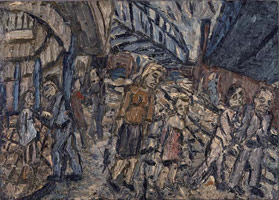 Leon Kossoff / 
Outside Kilburn Underground, Indian Summer: for Rosalind, 1978 / 
      oil on canvas / 
      60 x 84 in. (152.4 x 213.4 cm) / 
      Private collection