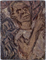 Leon Kossoff / 
Self Portrait with Christchurch, 1986 / 
oil on board / 
40.5 x 30.2 in. (102.9 x 76.8 cm) / 
Private collection 