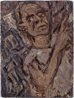 Leon Kossoff / 
Self Portrait with Christchurch, 1986 / 
      oil on board / 
      40.5 x 30.2 in. (102.9 x 76.8 cm) / 
      Private collection