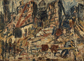 Leon Kossoff / 
YMCA Building Site No. 2, 1971 / 
      oil on board / 
      44.5 x 60.6 in. (113 x 154 cm) / 
      Private collection