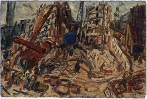 Leon Kossoff / 
YMCA Building Site No. 1, 1971 / 
      oil on board / 
      48 x 72 in. (123 x 183 cm) / 
      Private collection