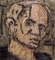 Leon Kossoff / 
Self Portrait, 1982 / 
oil on board / 
23 1/2 x 21 in. (59.69 x 53.34 cm) / 
Private collection 