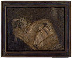 Leon Kossoff / 
Woman Ill in Bed, 1957 / 
oil on board / 
36 x 48 in. (91.4 x 121.9 cm)