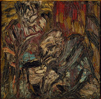 Leon Kossoff / 
Two Seated Figures, 1967 / 
oil on board / 
60 1/4 x 60 3/4 in. (153 x 154.3 cm) / 
framed: 65 1/2 x 65 1/2 in. (166.4 x 166.4 cm)