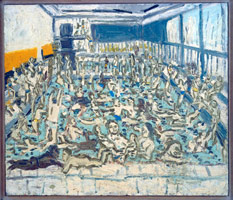 Leon Kossoff / 
Children's Swimming Pool, 12 o'clock, Sunday Morning, 1971 / 
 oil on board / 
72 x 84 in. (182.9 x 213.4 cm) 