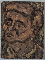 Leon Kossoff / 
Head of John Lessore, 1990 / 
oil on board / 
31 1/2 x 23 3/4 in (80 x 59.5 cm) / 
Private collection 