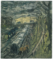 Leon Kossoff / 
From Willesden Green, Autumn, 1991 / 
oil on board / 
54 1/8 x 48 1/4 in (137.5 x 122.6 cm) / 
59 x 53 in (149.9 x 134.6 cm) (framed) / 
Private collection