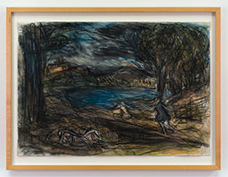 Leon Kossoff / 
Landscape with a Man Killed by a Snake No. 2, 1999 / 
compressed charcoal, pastel on paper / 
20 3/4 x 29 3/4 in. (52.7 x 75.6 cm) / 
Inv# LK99-29a
