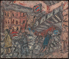 Leon Kossoff / 
Looking Out of Kilburn Underground No. 1, 1986 / 
oil on board / 
44 1/2 x 52 1/2 in. (113 x 133.4 cm) / 
Inv# LK08-1a