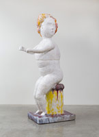 Matt Wedel / 
Boy on seat, 2013 / 
ceramic / 
top: 51 x 35 x 43 in. (129.5 x 88.9 x 109.2 cm) / 
base: 69 x 44 x 34 in. (175.3 x 111.8 x 86.4 cm)