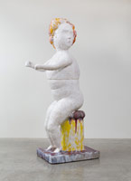 Matt Wedel / 
Boy on seat, 2013 / 
ceramic / 
top: 51 x 35 x 43 in. (129.5 x 88.9 x 109.2 cm) / 
base: 69 x 44 x 34 in. (175.3 x 111.8 x 86.4 cm)