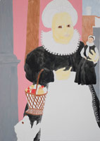 Matt Wedel / 
girl with fruit, 2008  / 
gouache, pen on paper  / 
42 x 30 in. (106.7 x 76.2 cm)
