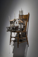 Michael C McMillen / 
Outpost, 2015 / 
reengineered chair, painted wood and metal, 19th century clock mechinism / 
52 x 19 x 28 in. (132.1 x 48.3 x 71.1 cm)