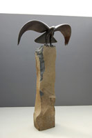 Gwynn Murrill / 
Eagle IV, 2007 / 
bronze on basalt base / 
Sculpture: 21 x 54 x 34 in. (53.3 x 137.2 x 86.4 cm) / 
Height of Base: 80 in. (203.2 cm) / 
Private collection 