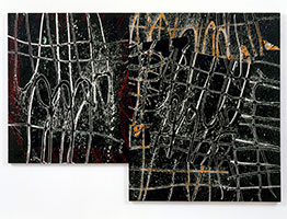 Ed Moses / 
Of Fortune, 2004 / 
acrylic on canvas / 
75 x 108 in (190.5 x 274.3 cm) (overall - 2 panels) / 
Private collection
