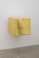 Peter Shelton / 
cheese, 2017-2018 / 
22 karat gold leaf over bole, steel and mixed media / 
24 x 24 x 30 in. (61 x 61 x 76.2 cm)