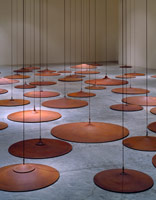 Peter Shelton / 
sixtyslippers, 1997 / 
cast iron / 
60 discs of variable dimensions