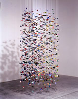 Pae White / 
More Birds, 2001 / 
silkscreened, cut and collaged paper, string, hot glue / 
168 x 58 x 44 in (426.7 x 147.3 x 111.8 cm)as installed / 