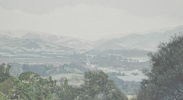 Rain, 1995 - 96 / 
      oil on board on panel  / 
      Unframed; 11 x 20 in. (27.9 x 50.8 cm) Framed: 15 1/4 x 24 1/4 in. (28.6 x 51.4 cm) / 
      Private collection 