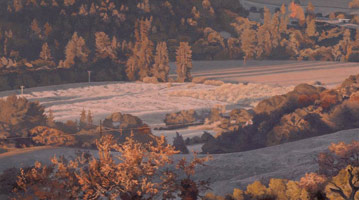 Sandra Mendelsohn Rubin / 
Valley View: Winter Frost, 2005 / 
oil on polyester / 
4 x 7 1/8 in. (10.2 x 18.1 cm) / 
Private collection 