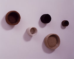 Edgard de Souza / 
Tigelinha (Grupo I) (Group of Small Bowls), 2004 / 
cow hide / 
24 x 35 x 4 in (60 x 90 x 10 cm)
