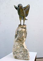 Gwynn Murrill / 
Hawk II Landing, 2003 / 
bronze and stone / 
16 x 21 x 10 in (40.6 x 53.3 x 25.4 cm)
 