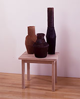 Edgard de Souza / 
Trio de Vasos (Trio of Vases), 2004 / 
cow hide and wood / 
51 x 24 x 18 in (130 x 60 x 45 cm) / 
Private collection
