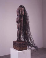 
Alison Saar / 
Undertow, 2004 / 
wood, wire, bottles and copper / 
45 x 12 x 9 in (114.3 x 30.5 x 22.9 cm) / 
Private collection
