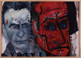 Terry Allen / 
Momo Chronicle IV: Rodez, Volver; Rodez face, 2009 / 
      gouache, pastel, color pencil, graphite, press type, spackle, collage elements / 
      28 1/4 x 39 1/4 in. (71.8 x 99.7 cm)