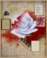 Terry Allen / 
Cairo, 2002 / 
wood, sheet music, oil stick, / 
gouache, ink, pastel, piano keys / 
61 x 49 x 3 in. (154.9 x 124.5 x 7.6 cm)