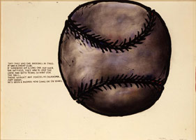 Terry Allen / 
The Ball, 2001 / 
pastel, gouache & ink / 
22-1/2 x 30-1/2 in (57.1 x 77.5cm) / 
Private collection 