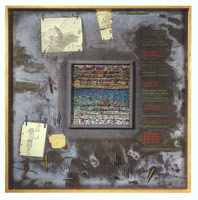 Terry Allen / 
The Prisoner Song, 1984 / 
mixed media on lead / 
46 1/2 x 46 1/2 in (118.1 x 118.1 cm) / 
Collection of the Metropolitan Museum of Art, New York