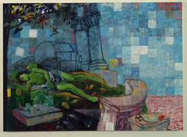 The Circular Ruins, 1996 / 
acrylic on canvas / 
60 x 84 in. (152.4 x 213.4 cm) / 
62 x 86 in. (157.5 x 218.4 cm)(framed) / 
Private collection