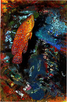 Fish Swimming in an Undiscovered Lunar Lake, 1991 / 
oil on paper / 
9 1/4 x 8 in (23.5 x 20.3 cm) / 
Private collection