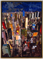 Tony Berlant / 
New York (#89-1992), 1992 / 
found metal collage & photograph on plywood with steel brads / 
1) 124 x 28 in (314.96 x 71.1 cm) / 
2) 124 x 30 in (314.96 x 76.2 cm) / 
3) 124 x 33 1/2 in (314.96 x 85.1 cm)(triptych) / 
Private collection 