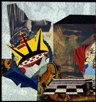 August 7, 1944:  A Room in Heaven, 1990 / 
found metal collage on plywood w/ steel brads / 
18 3/4 x 20 in (47.6 x 50.8 cm) / 
Private collection