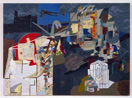 New York, 1985 / 
collage of found tin and nails / 
66 x 20 in. (167.64 x 50.8 cm) / 
Private collection