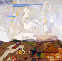 Tony Berlant /  
The High Desert, 1984 - 85 /  
with found painting by L.M. Crawford c. 1925 /  
collages of found tin and nails /  
70 x 70 1/2 in. (177.8 x 179.07 cm) /  
Private collection 