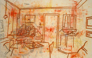 Tony Bevan / 
Room (PC075), 2007 / 
      acrylic and charcoal on canvas / 
      65 1/4 x 101 3/4 in. (165.7 x 258.4 cm) / 
      Private collection 