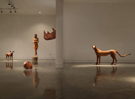 Installation photography, Gwynn Murrill, Early Wood Sculpture, Santa Monica College